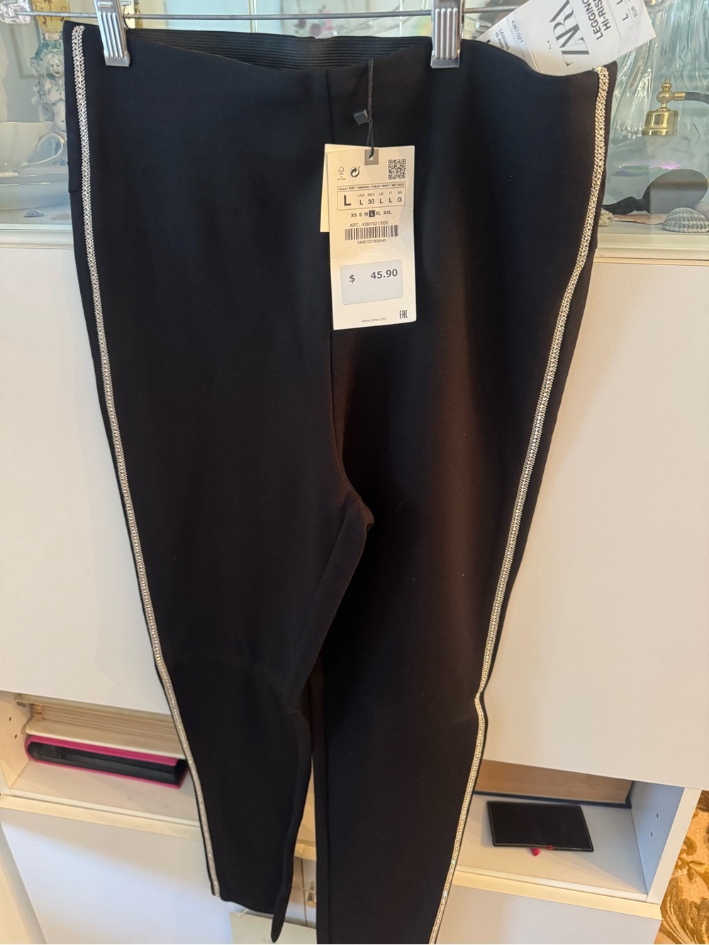 Zara Black Leggings with Metallic Side Stripe